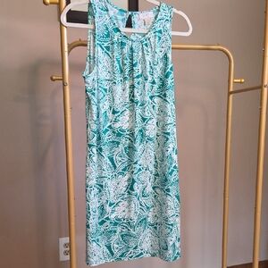 LOFT Petite Teal & White Sleeveless Printed Shift Dress